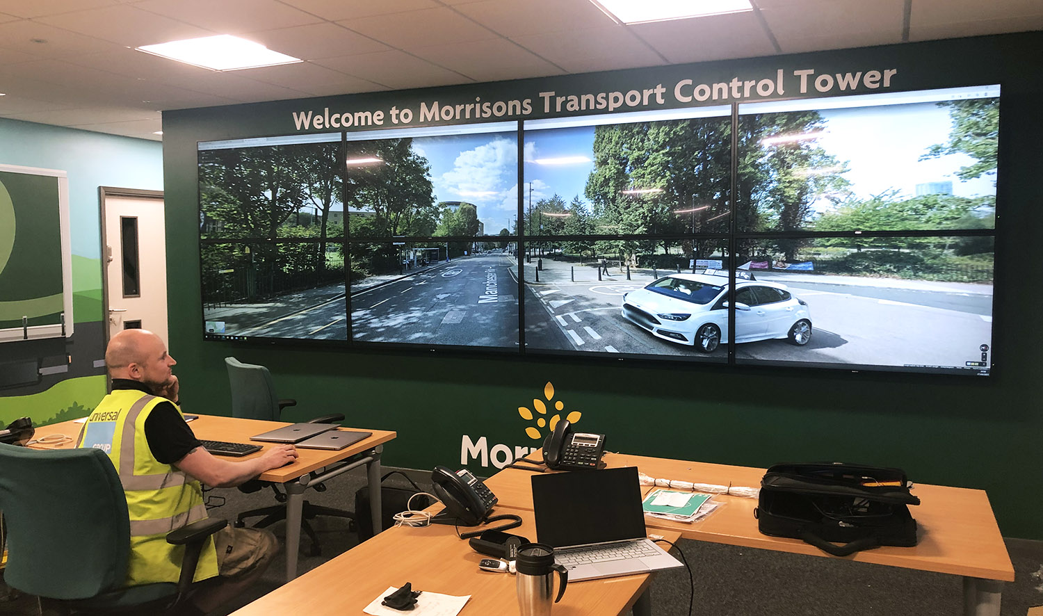 video wall in control room of a supermarket head office