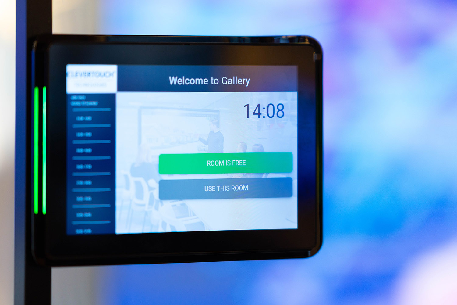 close up of a clevertouch room booking console