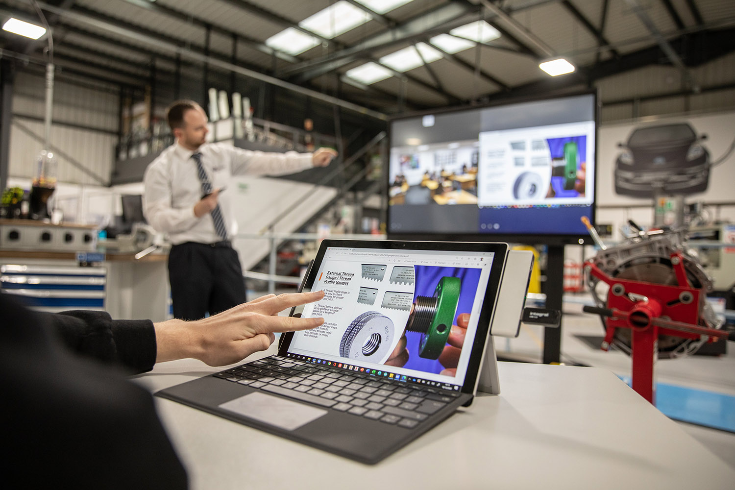 close up of laptop during wireless presentation in a workplace